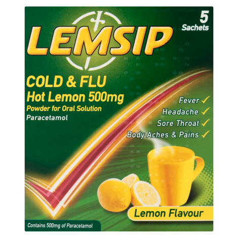 Lemsip Cold & Flu Hot Lemon 500mg